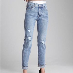 Gap High Rise slim straight denim destruction